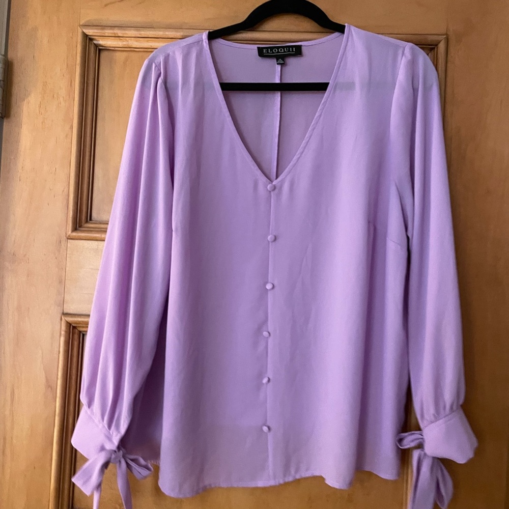 Eloquii Lilac Purple Sheer V-neck Blouse size 14